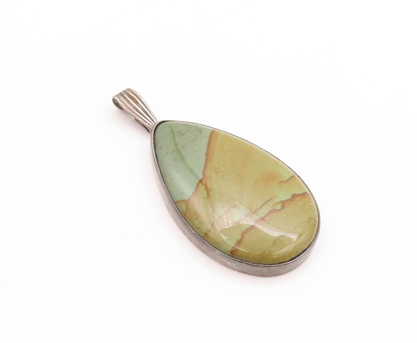 925 Sterling Silver Vintage Pendant Drop Shape Cabochon Gemstone  PT24165