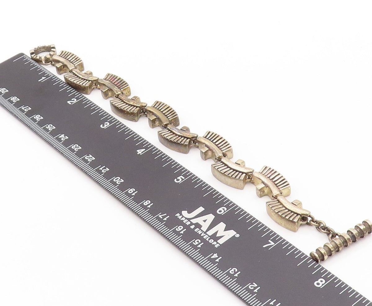 925 Sterling Silver Vintage Bracelet Carved Brush Design Toggle Lock  BT11076