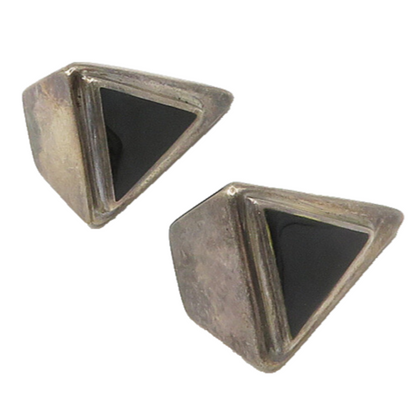 BAYANIHAN 925 Silver & 14K GOLD  Vintage Black Onyx Drop Earrings  EG9013