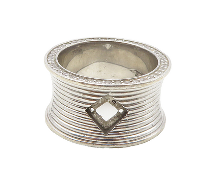 BELLE ETOILE 925 Silver  Cubic Zirconia Concave Ribbed Band Ring Sz 9  RG15953