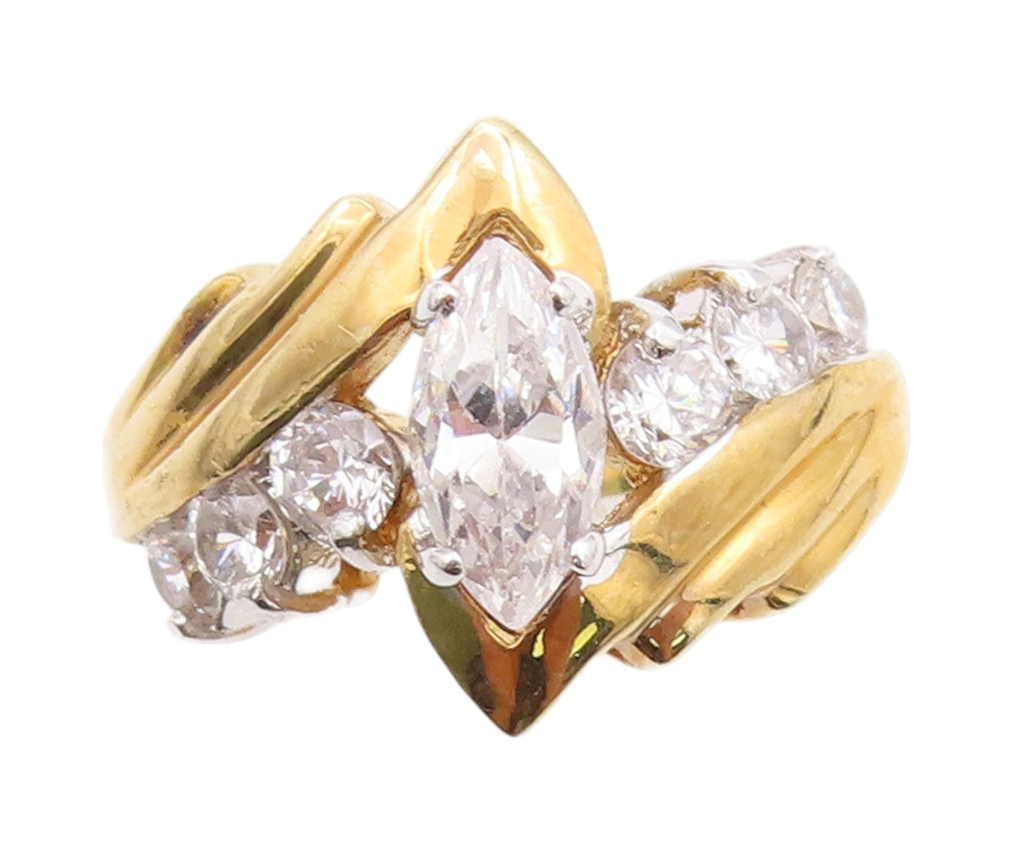 925 Sterling Silver Vintage Ring EDCO Gold Plated Designer CZ  Sz 8.5  RG33413