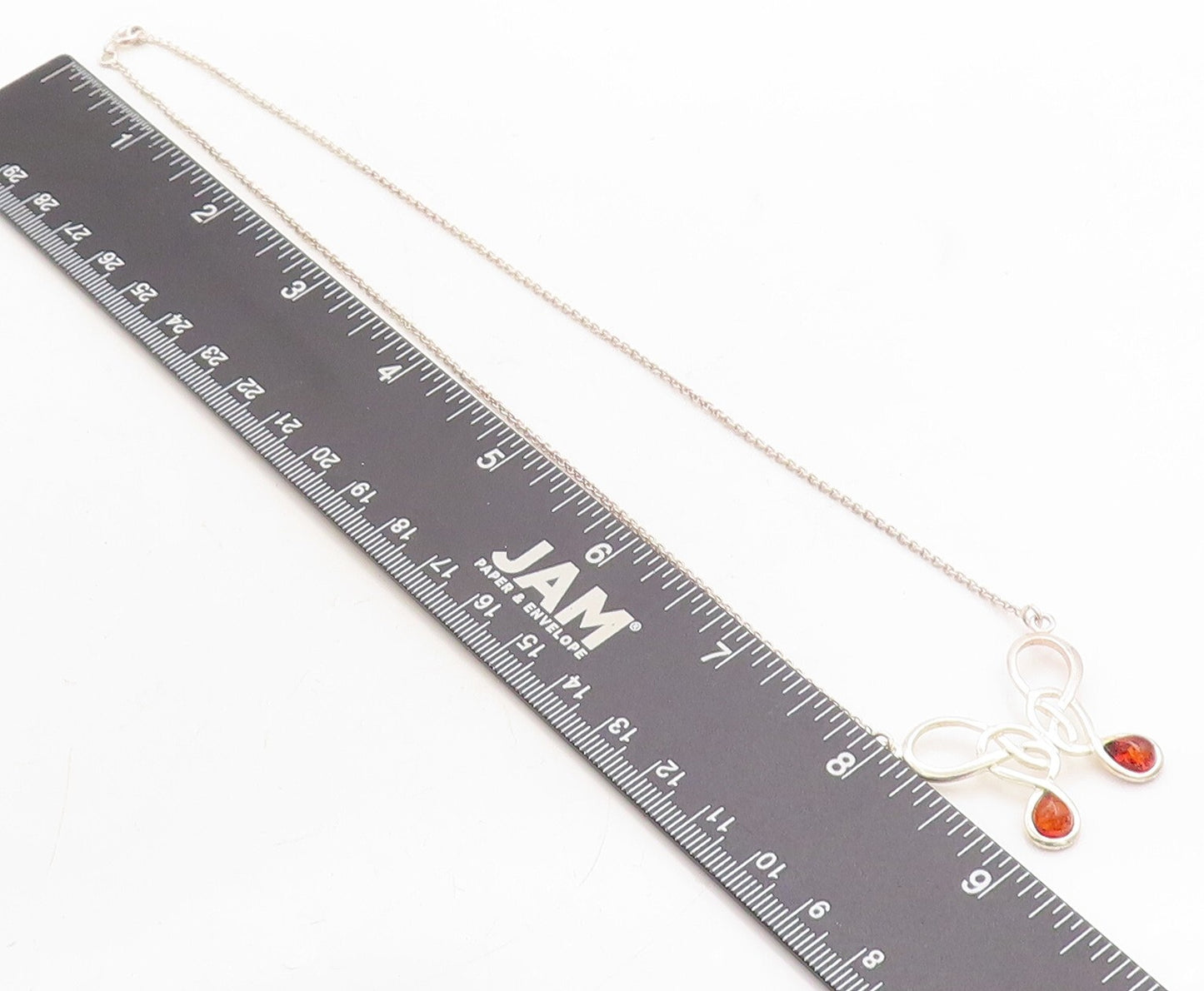 925 Sterling Silver  Cabochon Cut Amber Shiny Knot Chain Necklace  NE1257