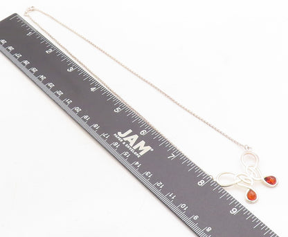 925 Sterling Silver  Cabochon Cut Amber Shiny Knot Chain Necklace  NE1257