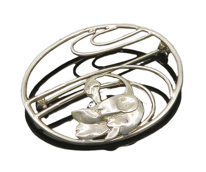 SUSAN FOSTER 925 Sterling Silver  Vintage Shiny Swan Motif Brooch Pin  BP7065