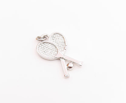 925 Sterling Silver Vintage Double Tennis Racket Sports Charm Pendant  PT20525