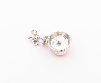 WELLS 925 Sterling Silver  Vintage Enamel Happy Birthday Cake Pendant  PT17188
