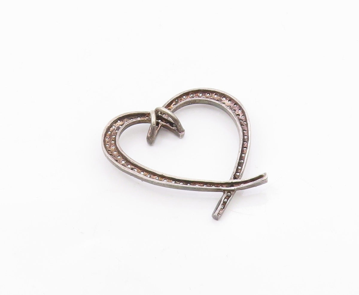 925 Sterling Silver  Vintage Cubic Zirconia Open Love Heart Pendant  PT14881