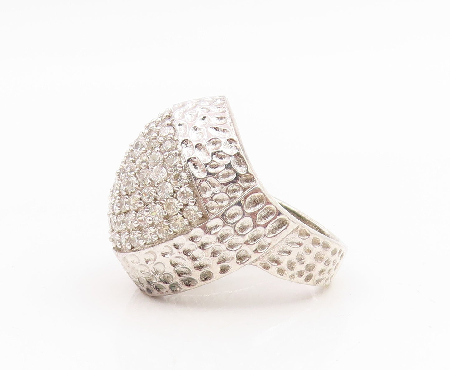 925 Sterling Silver Vintage Ring Sparkling CZ Cluster Dome Band  Sz 5.5  RG34866
