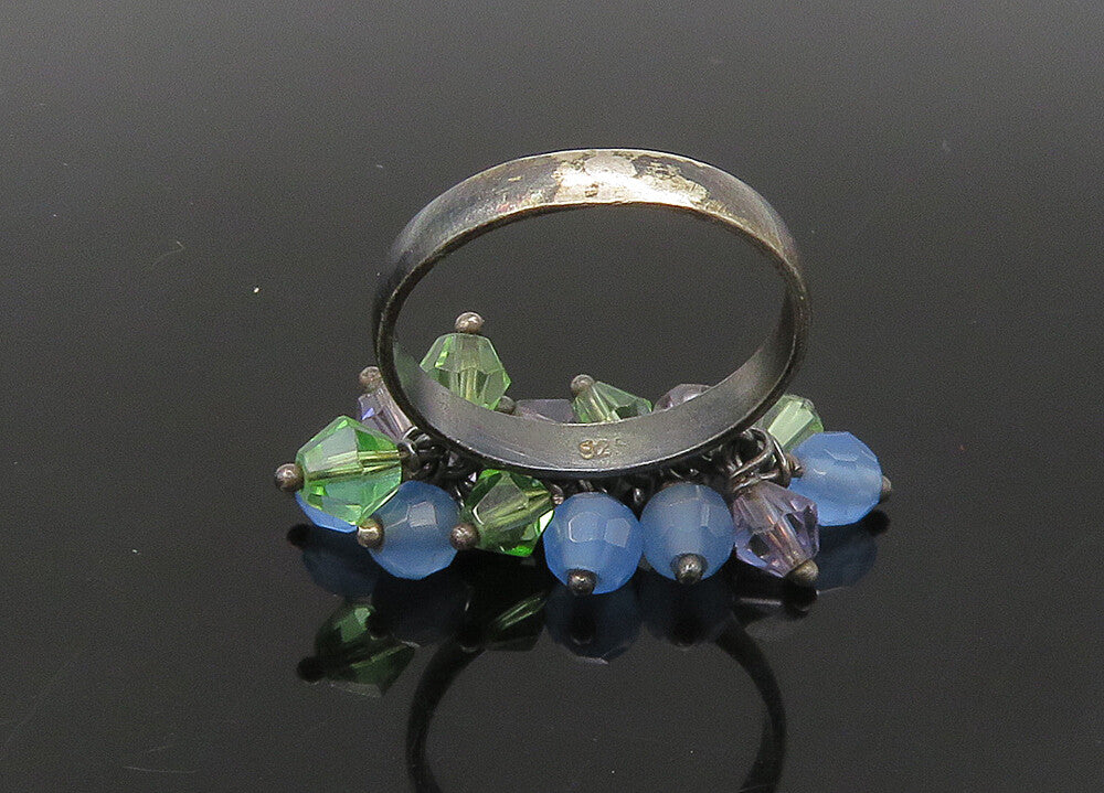 925 Sterling Silver  Vintage Beaded Cluster Dark Tone Band Ring Sz 6  RG22948