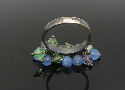 925 Sterling Silver  Vintage Beaded Cluster Dark Tone Band Ring Sz 6  RG22948