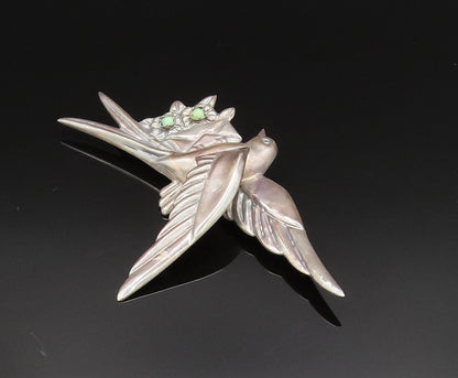 MEXICO 925 Silver  Vintage Antique Dove Bird Turquoise Mail Brooch Pin  BP9682