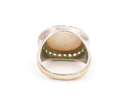 925 Sterling Silver Vintage Ring Oval Gemstone Halo Citrine Frame Sz 10  RG31822