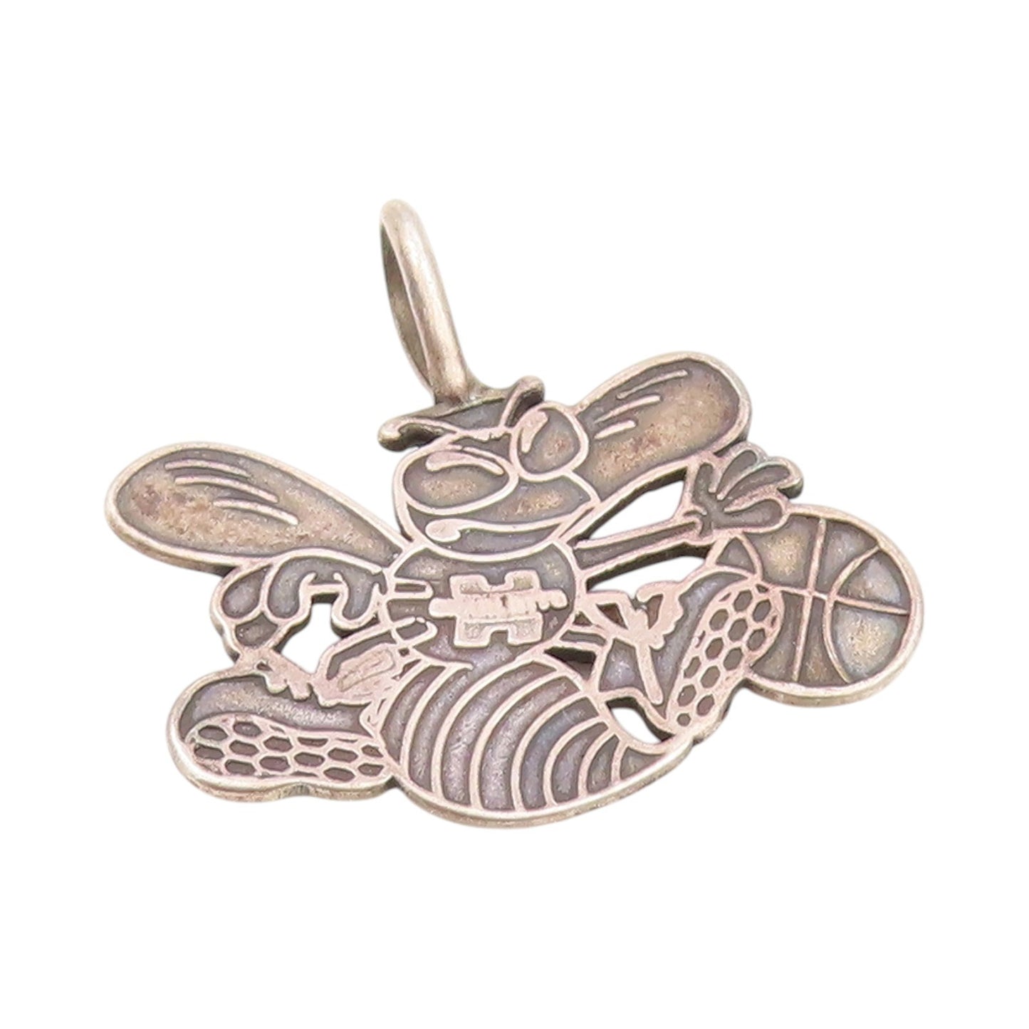 925 Sterling Silver Vintage Pendant Dark Tone Carved Mischievous Bee  PT24281