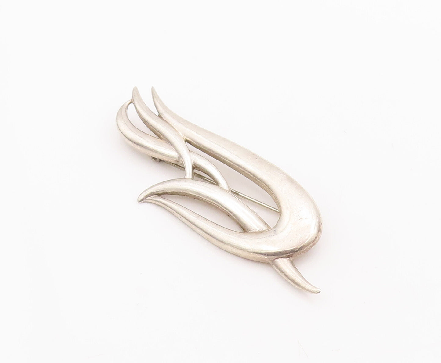 925 Sterling Silver Vintage Brooch Pin Solid Designer Carved Swirls  BP10997