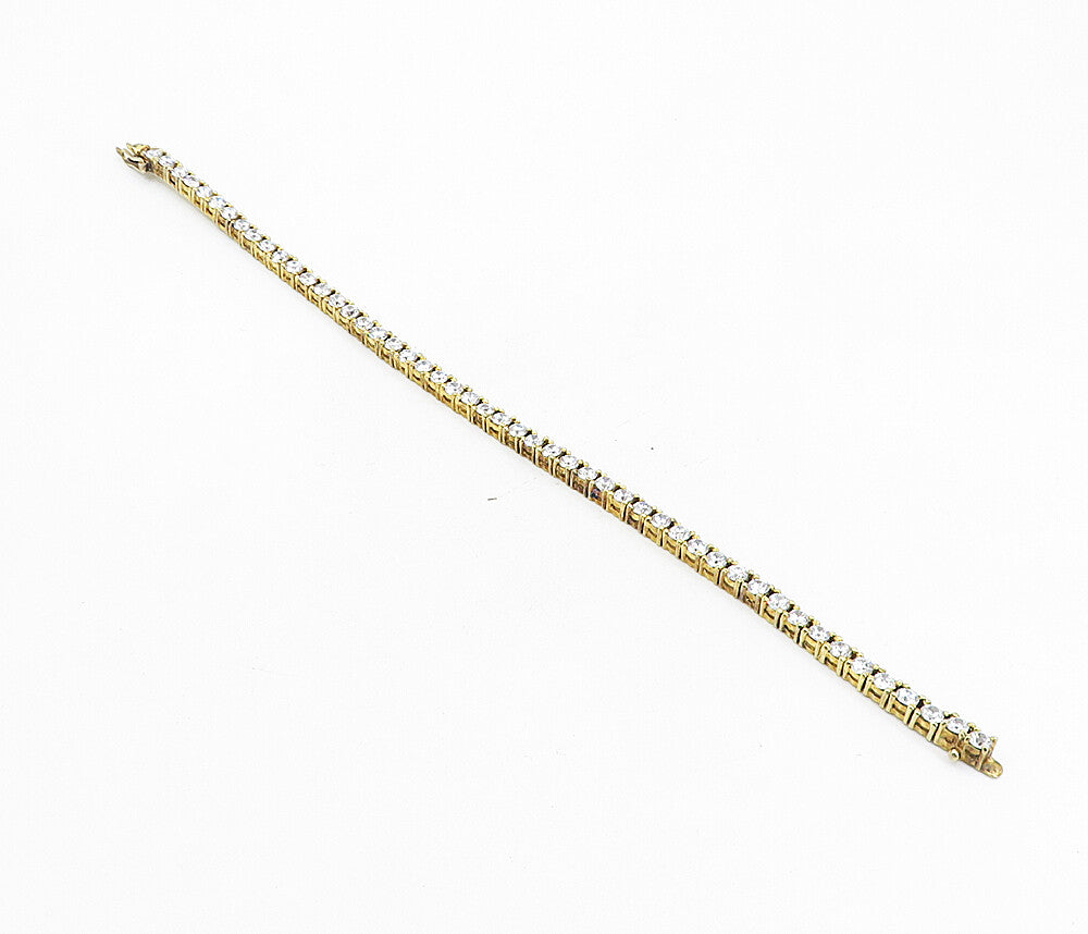 925 Sterling Silver  Cubic Zirconia Shiny Gold Plated Tennis Bracelet  BT3909