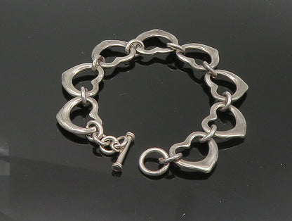 925 Sterling Silver  Vintage Oxidized Open Love Heart Chain Bracelet  BT1303