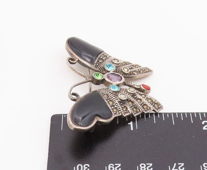 925 Sterling Silver Vintage Brooch Pin Multi Gemstone Classic Butterfly  BP12445