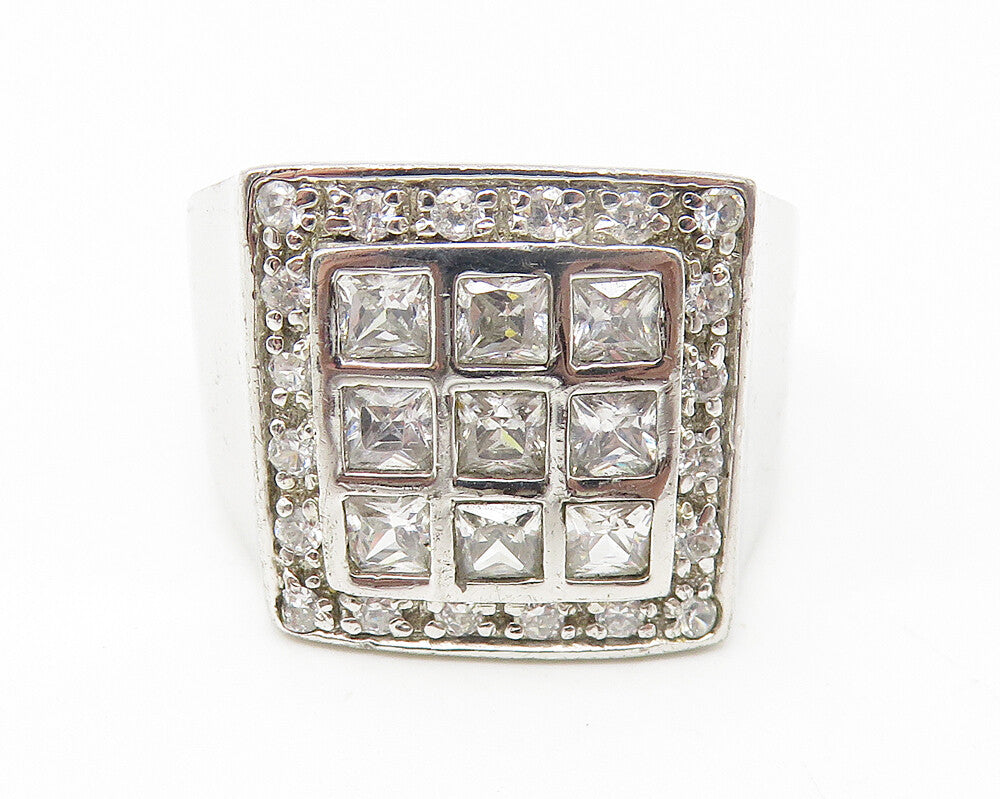 925 Sterling Silver  Vintage Cubic Zirconia Square Band Ring Sz 12  RG11030