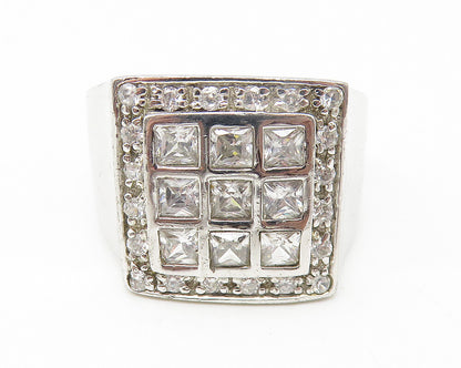 925 Sterling Silver  Vintage Cubic Zirconia Square Band Ring Sz 12  RG11030