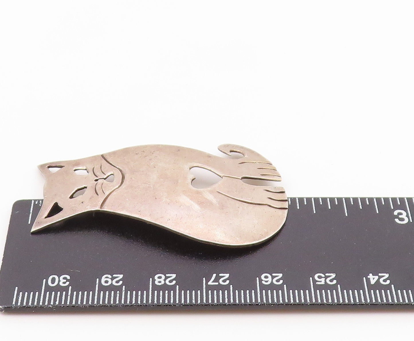 MEXICO 925 Sterling Silver  Vintage Smooth Sitting Cat Brooch Pin  BP4443