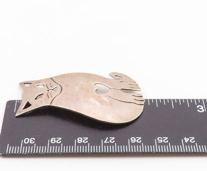 MEXICO 925 Sterling Silver  Vintage Smooth Sitting Cat Brooch Pin  BP4443
