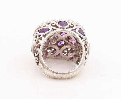 925 Sterling Silver Vintage Ring Large Roped Oval Amethyst Inlay  Sz 5  RG28729