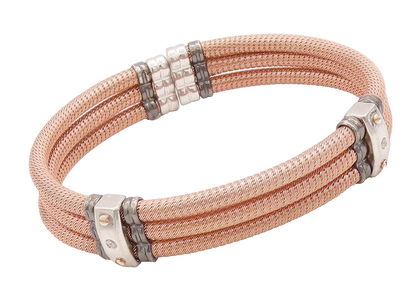 925 Sterling Silver Vintage Bracelet Multirope Effect Band Real Diamonds BT10354