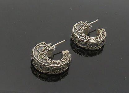 925 Sterling Silver  Vintage Dark Tone Pretzel Swirl Hoop Earrings  EG10413