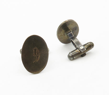 MEXICO 925 Sterling Silver  Vintage Etched G Initial Oval Cufflinks  TR2203
