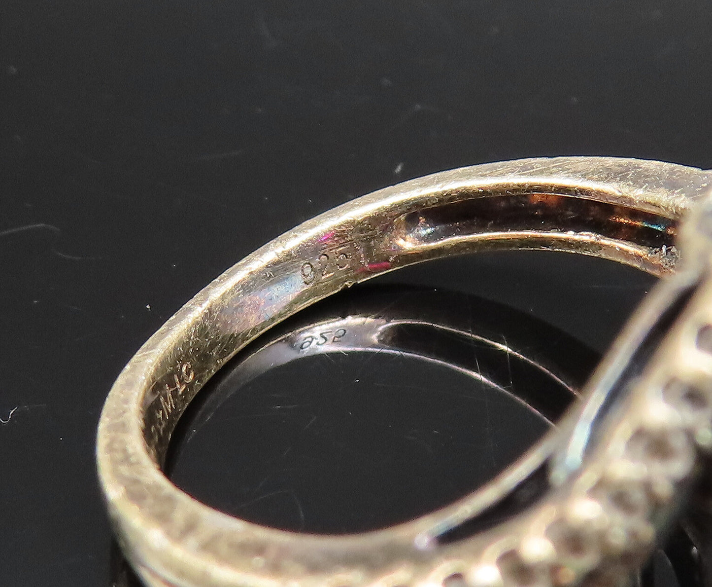 925 Sterling Silver  Vintage Fancy Red & White Topaz Halo Ring Sz 6  RG25891