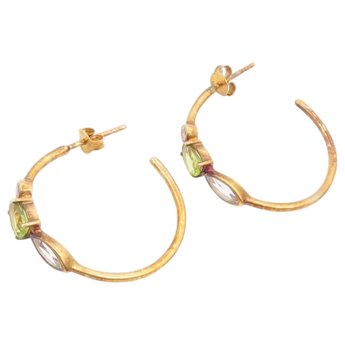925 Sterling Silver Vintage Earrings Gold Plated Peridot & Blue Topaz  EG14520