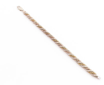 925 Sterling Silver Vintage Bracelet Two Toned Twisted Beadwork Rope  BT11408