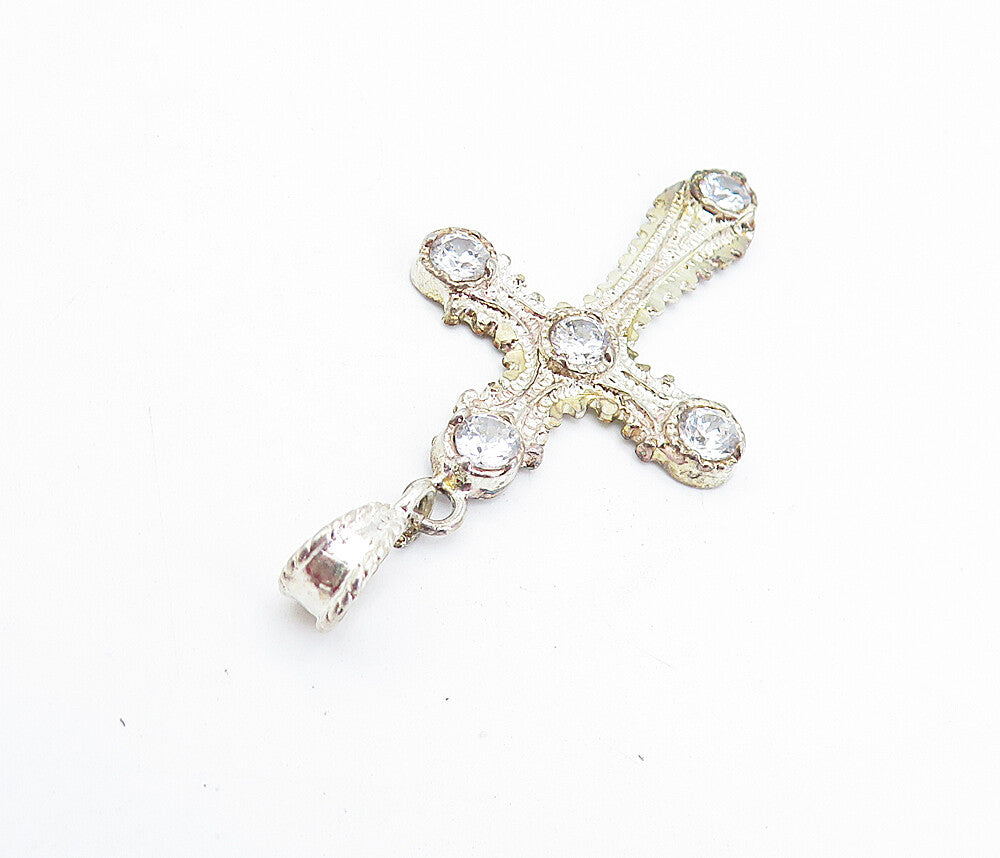 925 Sterling Silver Vintage Cubic Zirconia Religious Cross Pendant PT5199