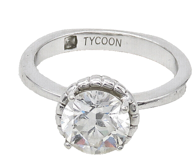TYCOON 925 Silver  Shiny Prong Set Cubic Zirconia Solitaire Ring Sz 6  RG16848