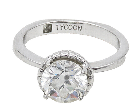 TYCOON 925 Silver  Shiny Prong Set Cubic Zirconia Solitaire Ring Sz 6  RG16848