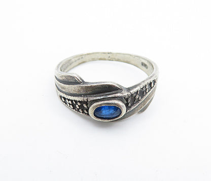 925 Sterling Silver  Vintage Blue Topaz Oxidized Solitaire Ring Sz 6.5  RG7631