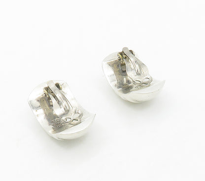 MEXICO 925 Silver  Vintage Shiny Fluted Dome Non Pierce Earrings  EG8056