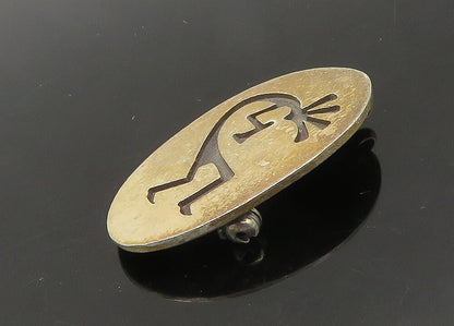 NAVAJO 925 Sterling Silver  Vintage Kokopelli Dancer Oval Brooch Pin  BP8485