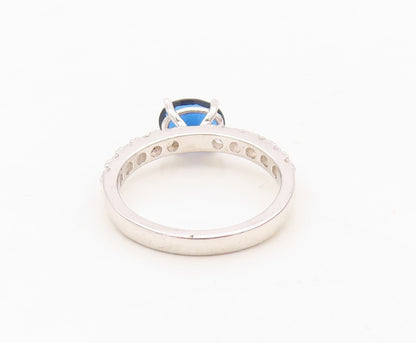 925 Sterling Silver Vintage Ring Oval Cut Sapphire & CZ Band Sz 7  RG30416