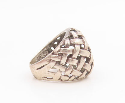 925 Sterling Silver Vintage Ring Modernist Basketweave Band  Sz 4.5  RG35601