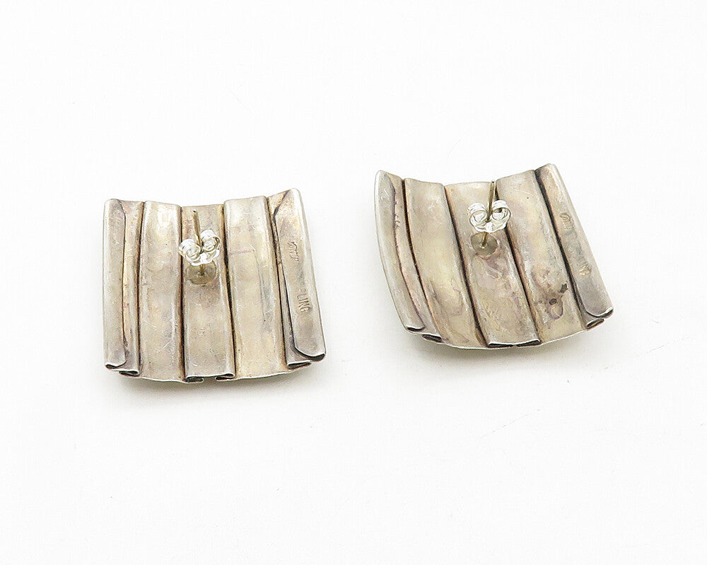 925 Sterling Silver  Vintage Shiny Sculpted Square Drop Earrings  EG5464