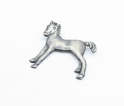 925 Sterling Silver  Vintage Antique Oxidized Horse Motif Brooch Pin  BP2135