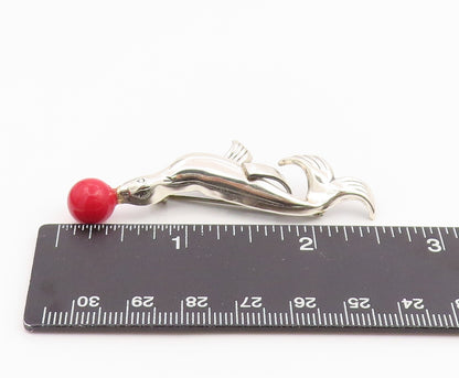 925 Sterling Silver Vintage Brooch Pin LANG Circus Seal With Red Ball  BP12442