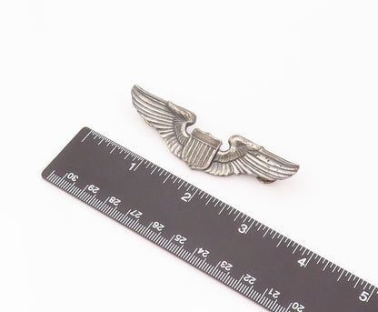 925 Silver  Vintage Antique US Military Stencil Cut Carved Brooch Pin  TR3499
