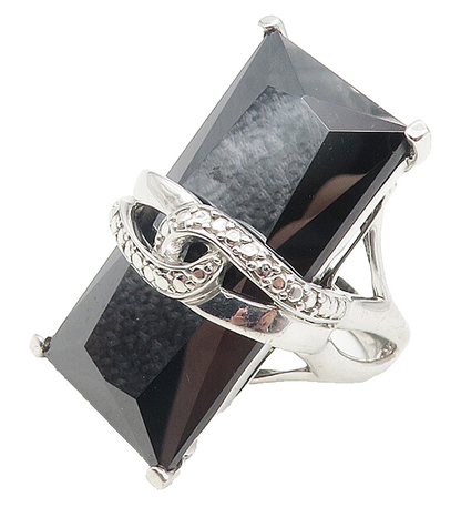 925 Sterling Silver  Faceted Black Hematite Cocktail Ring Sz 7.5  RG11355