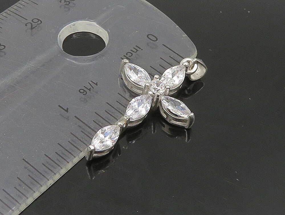 925 Sterling Silver  Vintage Marquise Topaz Religious Cross Pendant  PT19623