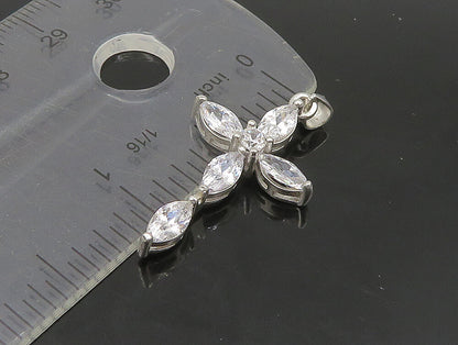 925 Sterling Silver  Vintage Marquise Topaz Religious Cross Pendant  PT19623