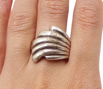 925 Sterling Silver  Vintage Feather Design Bypass Band Ring Sz 9  RG3397