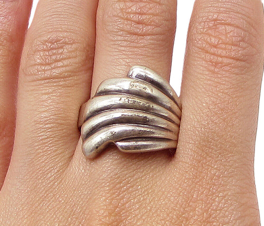 925 Sterling Silver  Vintage Feather Design Bypass Band Ring Sz 9  RG3397