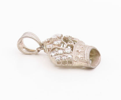 925 Sterling Silver  Vintage Cubic Zirconia Royal Crown Motif Pendant  PT15843